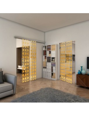 Glasschiebetür SLIM-LINE - Fineprint Model 053 Gold auf Klarglas
