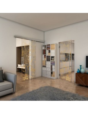 Glasschiebetür SLIM-LINE - Fineprint Model 054 Gold auf Klarglas