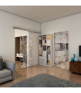 Glasschiebetür SLIM-LINE - Fineprint Model 054 Weiss auf Klarglas