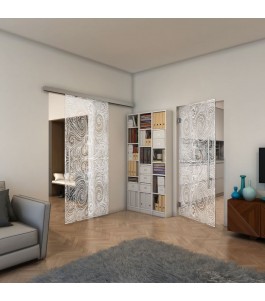 Glasschiebetür SLIM-LINE - Fineprint Model 055 Weiss auf Klarglas