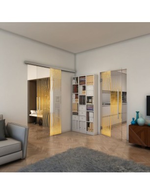 Glasschiebetür SLIM-LINE - Fineprint Model 059 Gold auf Klarglas