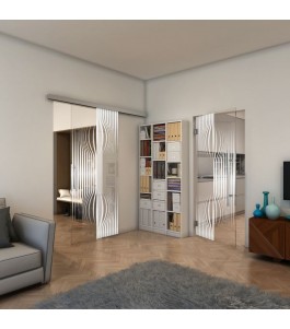 Glasschiebetür SLIM-LINE - Fineprint Model 059 Weiss auf Klarglas