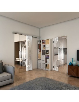 Glasschiebetür SLIM-LINE - Fineprint Model 059 Weiss auf Klarglas