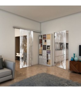 Glasschiebetür SLIM-LINE - Fineprint Model 061 Weiss auf Klarglas