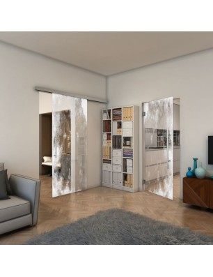 Glasschiebetür SLIM-LINE - Fineprint Model 061 Weiss auf Klarglas