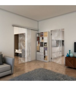 Glasschiebetür SLIM-LINE - Fineprint Model 062 Weiss auf Klarglas