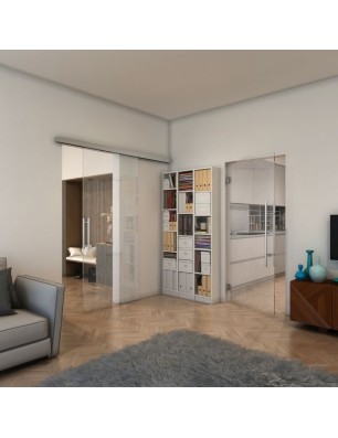 Glasschiebetür SLIM-LINE - Fineprint Model 063 Weiss auf Klarglas
