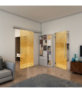 Glasschiebetür SLIM-LINE - Fineprint Model 064 Gold auf Klarglas