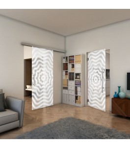 Glasschiebetür SLIM-LINE - Fineprint Model 064 Weiss auf Klarglas