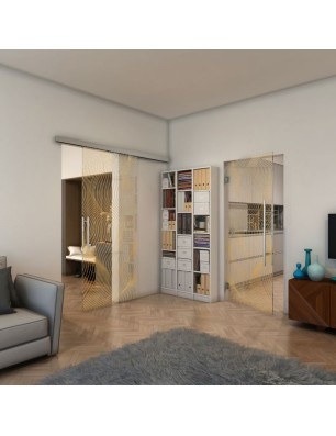 Glasschiebetür SLIM-LINE - Fineprint Model 066 Gold auf Klarglas