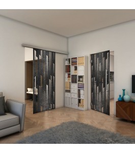 Glasschiebetür SLIM-LINE - Fineprint Model 067 Schwarz auf Klarglas