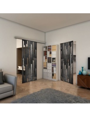 Glasschiebetür SLIM-LINE - Fineprint Model 067 Schwarz auf Klarglas