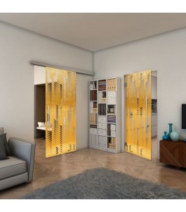 Glasschiebetür SLIM-LINE - Fineprint Model 067 Gold auf Klarglas