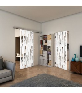 Glasschiebetür SLIM-LINE - Fineprint Model 067 Weiss auf Klarglas