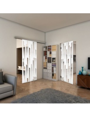 Glasschiebetür SLIM-LINE - Fineprint Model 067 Weiss auf Klarglas