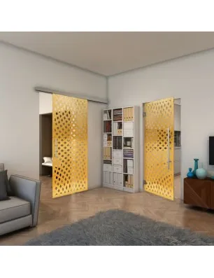 Glasschiebetür SLIM-LINE - Fineprint Model 068 Gold auf Klarglas