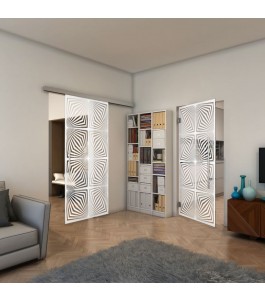 Glasschiebetür SLIM-LINE - Fineprint Model 069 Weiss auf Klarglas