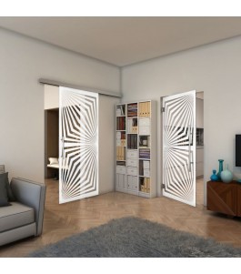Glasschiebetür SLIM-LINE - Fineprint Model 070 Weiss auf Klarglas