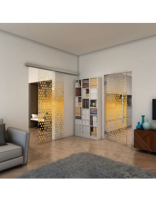 Glasschiebetür SLIM-LINE - Fineprint Model 072 Gold auf Klarglas
