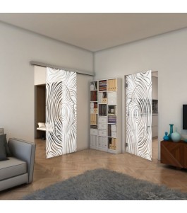 Glasschiebetür SLIM-LINE - Fineprint Model 074 Weiss auf Klarglas