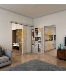 Glasschiebetür SLIM-LINE - Fineprint Model 078 Gold auf Klarglas