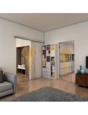 Glasschiebetür SLIM-LINE - Fineprint Model 078 Gold auf Klarglas