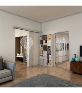 Glasschiebetür SLIM-LINE - Fineprint Model 078 Weiss auf Klarglas