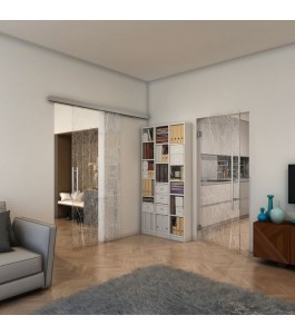 Glasschiebetür SLIM-LINE - Fineprint Model 079 Weiss auf Klarglas