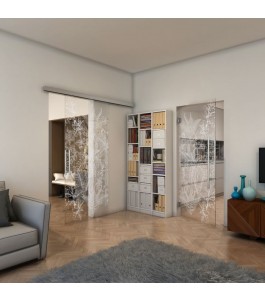 Glasschiebetür SLIM-LINE - Fineprint Model 080 Weiss auf Klarglas