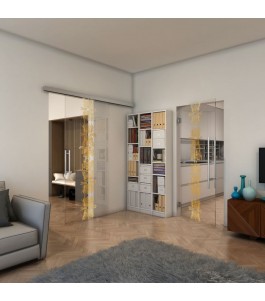 Glasschiebetür SLIM-LINE - Fineprint Model 081 Gold auf Klarglas