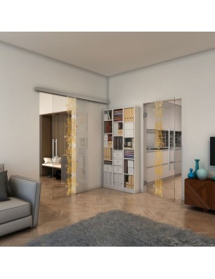 Glasschiebetür SLIM-LINE - Fineprint Model 081 Gold auf Klarglas