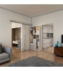 Glasschiebetür SLIM-LINE - Fineprint Model 082 Weiss auf Klarglas