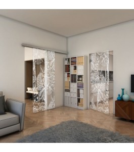 Glasschiebetür SLIM-LINE - Fineprint Model 083 Weiss auf Klarglas