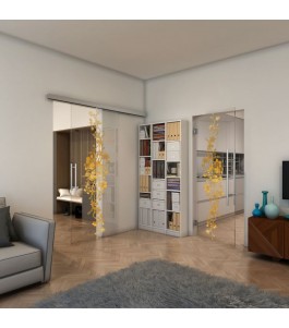 Glasschiebetür SLIM-LINE - Fineprint Model 085 Gold auf Klarglas