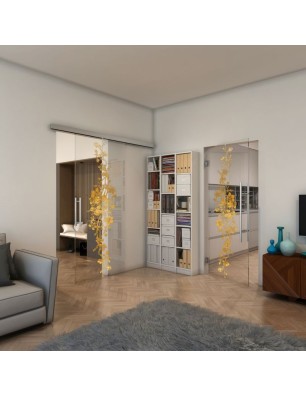 Glasschiebetür SLIM-LINE - Fineprint Model 085 Gold auf Klarglas