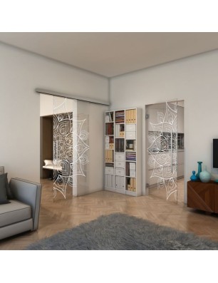 Glasschiebetür SLIM-LINE - Fineprint Model 088 Weiss auf Klarglas
