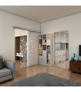 Glasschiebetür SLIM-LINE - Fineprint Model 089 Weiss auf Klarglas