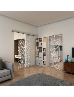 Glasschiebetür SLIM-LINE - Fineprint Model 089 Weiss auf Klarglas