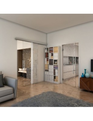 Glasschiebetür SLIM-LINE - Fineprint Model 090 Weiss auf Klarglas