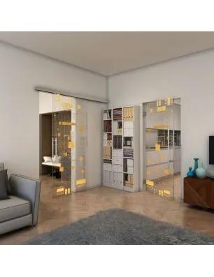 Glasschiebetür SLIM-LINE - Fineprint Model 092 Gold auf Klarglas