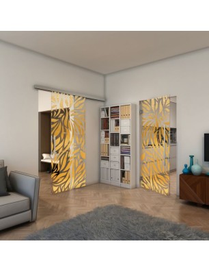 Glasschiebetür SLIM-LINE - Fineprint Model 096 Gold auf Klarglas
