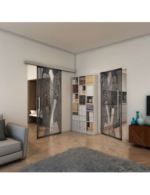 Glasschiebetür SLIM-LINE - Fineprint Model 097 Schwarz auf Klarglas