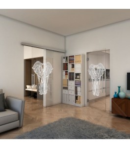 Glasschiebetür SLIM-LINE - Fineprint Model 098 Weiss auf Klarglas