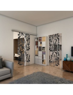 Glasschiebetür SLIM-LINE - Fineprint Model 099 Schwarz auf Klarglas