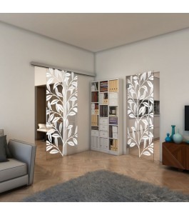 Glasschiebetür SLIM-LINE - Fineprint Model 099 Weiss auf Klarglas