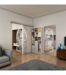 Glasschiebetür SLIM-LINE - Fineprint Model 103 Weiss auf Klarglas