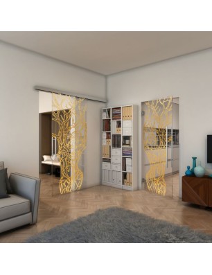 Glasschiebetür SLIM-LINE - Fineprint Model 105 Gold auf Klarglas