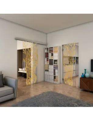 Glasschiebetür SLIM-LINE - Fineprint Model 105 Gold auf Klarglas