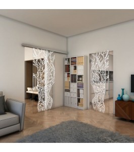 Glasschiebetür SLIM-LINE - Fineprint Model 105 Weiss auf Klarglas