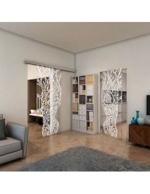 Glasschiebetür SLIM-LINE - Fineprint Model 105 Weiss auf Klarglas